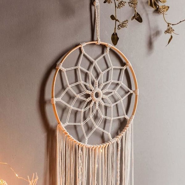 Boho Macrame Handgjord Vävd Väggbonad Bröllop Vägg Bomullstejp