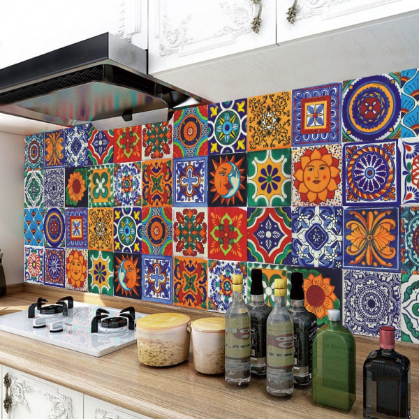 24 stycken mosaikklistermärken för kök, färgglada väggkakelklistermärken, DIY Mo