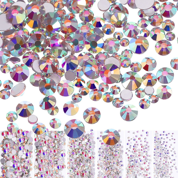 1440 stykker Crystals AB Nail Rhinestones Runde Perler Flatback Glas Charms