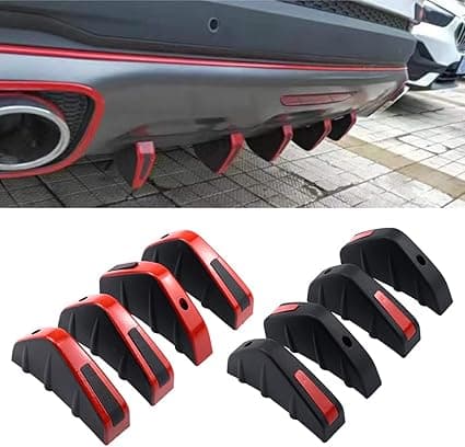 4PCS Car Rear Bumper Spoiler Diffuser, Shark Fin Diffuser Universal Rear Bum