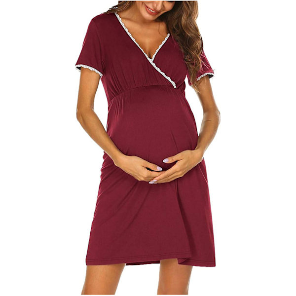 Kvinne Solid Kort Ermet Amming Gravid Maternity Pleie Kjole，WI