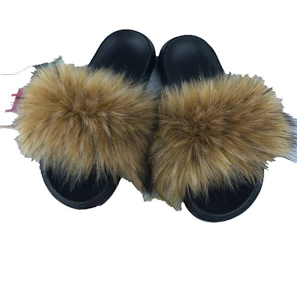 Kvinnor Bekväma Mjuka Fuskpäls Platta Sliders Tofflor Sandaler Khaki 38-39