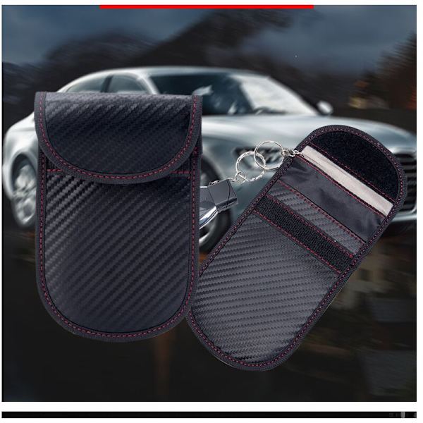 Anti RFID Bilnøgle Etui Signal Blokering Faraday Pung Pose, 2 Pakke RFID Signal Blokering Punge til Bilnøgle, Carbon Fiber Anti RFID Beskyttende Etui--Rektangulær Carbon Fiber