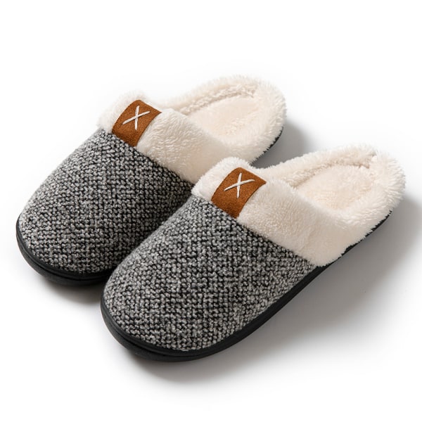 1 par - Memory Foam Cozy House Shoes (Grå) Komfortable Anti-Slip, 40/41