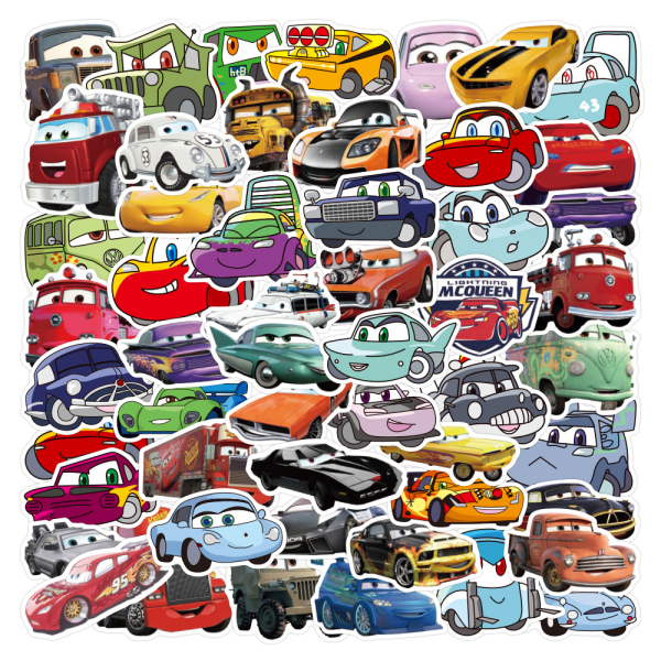 Cartoon Cars Stickers 50 stk vanntette, avtagbare, søte, vakre