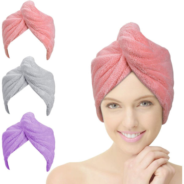 Hårhåndklæde, 3 stk. Hårhåndklæder, Superabsorberende Mikrofiber Turban Hår