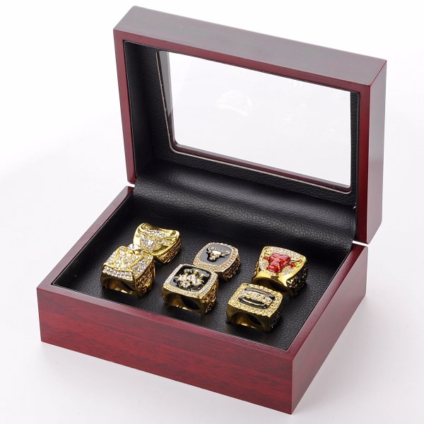 Set of 6 NBA Bulls Championship Replica Ring from Display Box