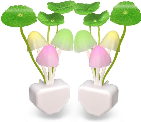 [2 Pack] Plug in LED Mushroom Night Light Lamp med skymningssensor, Cu