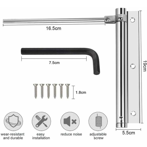 Aluminiumlegering fjäderdörrstängare justerbar rostfri dörrstängare automatisk dörrstängare kromyta hållbar med skruvar - silver