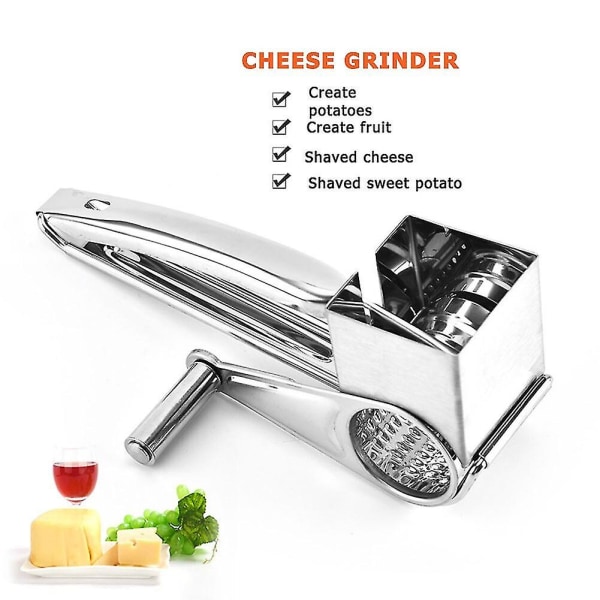Rustfrit Stål Ost Rivjern Multifunktionelt Køkken Roterende Slicer Cylinder