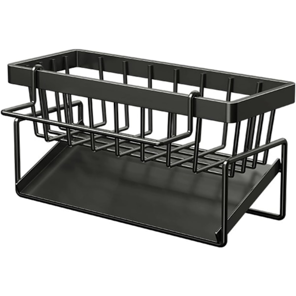 Vask Organiser, Organiser med Aftagelig Drænbakke, Rustfrit Stål Køkken Organiser, Multifunktionel 2 i 1 Svamp Holder (Sort)