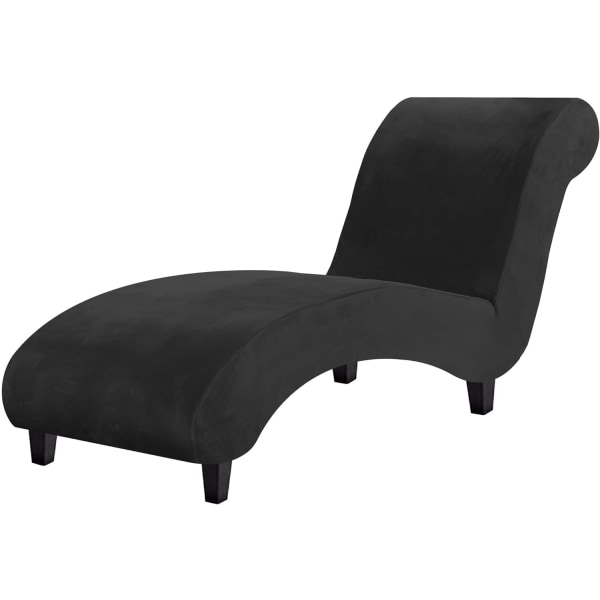 Chaise Lounge-överdrag i sammet, stretchigt överdrag för fåtölj, lyxigt överdrag för vardagsrum, mjukt möbelskydd för hund, maskintvättbart, svart
