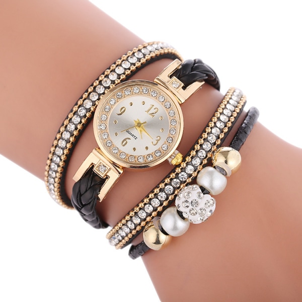 Watch för kvinnor , Armband av läderomslag Quartz Watch , Wh