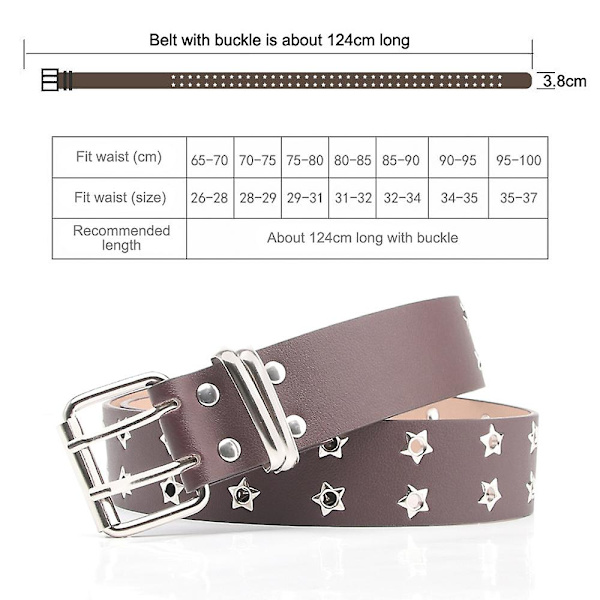 Dubbel Grommet PU Läderbälte för Kvinnor/Män Punk Metall Jeansbälte Bredd 1,5