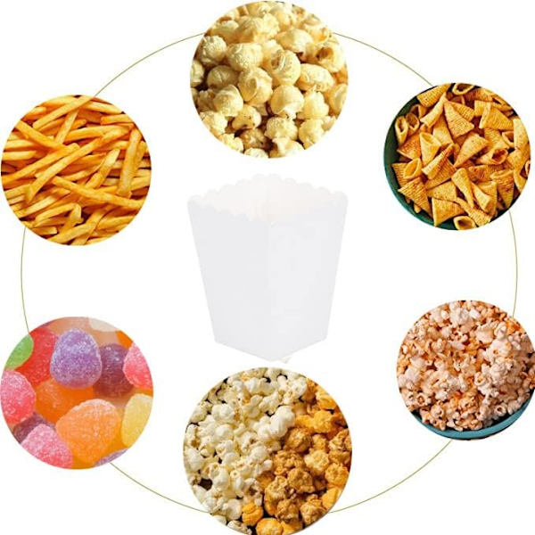 Pakke med 24 små hvite popcornbokser, mini papir popcornboksbeholdere for fester