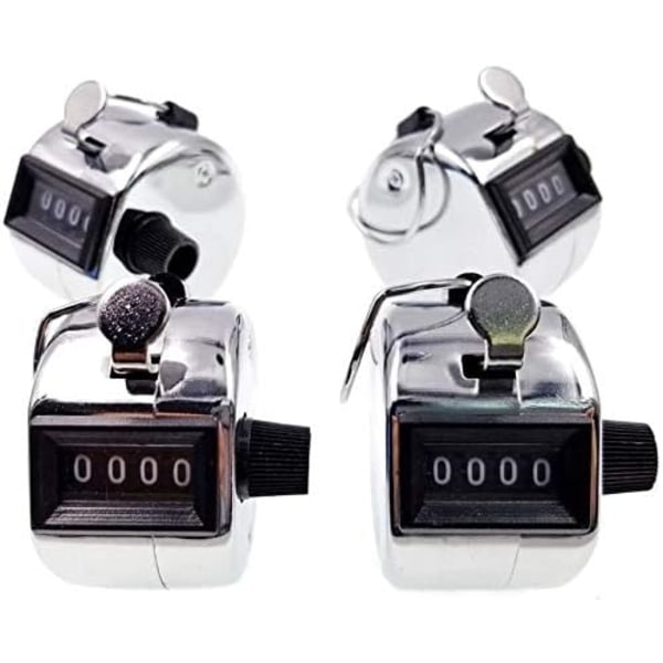 x Hand Tally Counter 4 Digit Manual Clicker Mechanical Counter with Metal Buckle, Silver