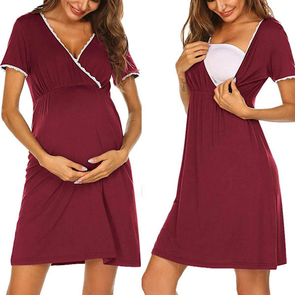 Kvinne Solid Kort Ermet Amming Gravid Maternity Pleie Kjole，WI