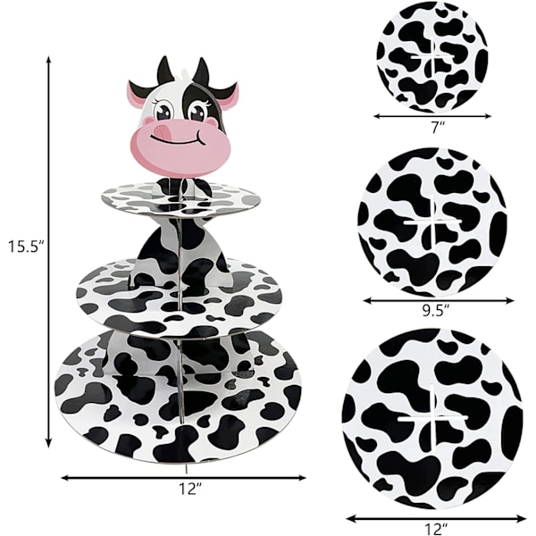 Gård Dyr Ku Trykk Cupcake Stativ Rund Papp Ku Tema 3 Tier Cupca
