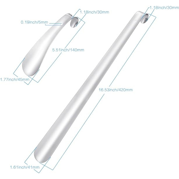 2 stk. metalsko, (42cm+15cm), langt skohorn, skohorn i rustfrit stål
