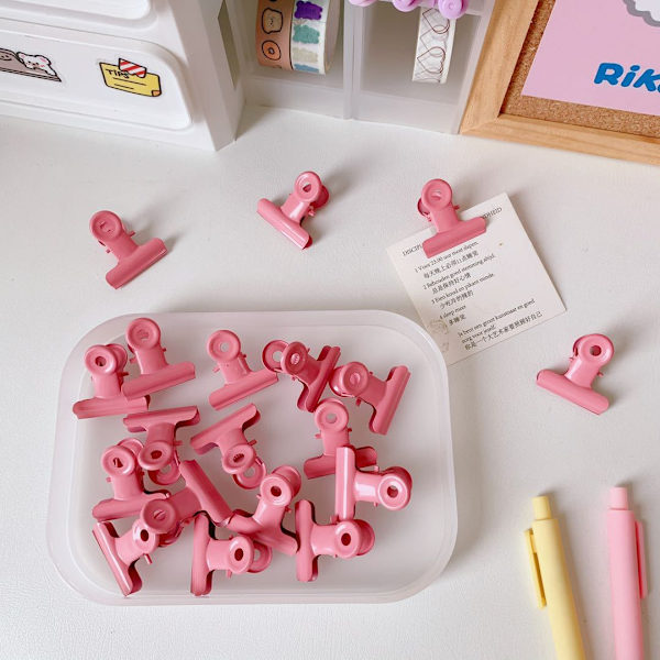 20 stk. Clip Girl håndbog studenterartikler lang hale klip mappe pink