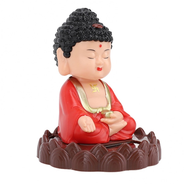 Nickande Buddha Staty Solcellsdriven Figurin för Lycka Välstånd Gåva Energibesparande Röd