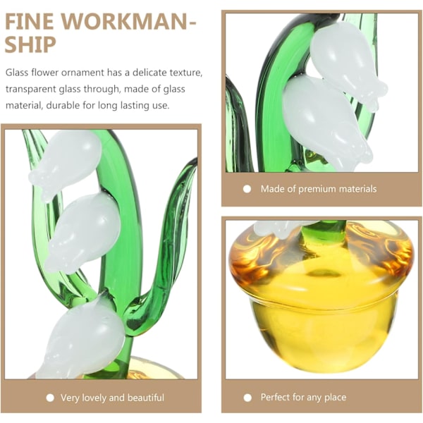 Håndblåst glassblomstfigur Mini Lily of The Valley Statue Crystal Flo