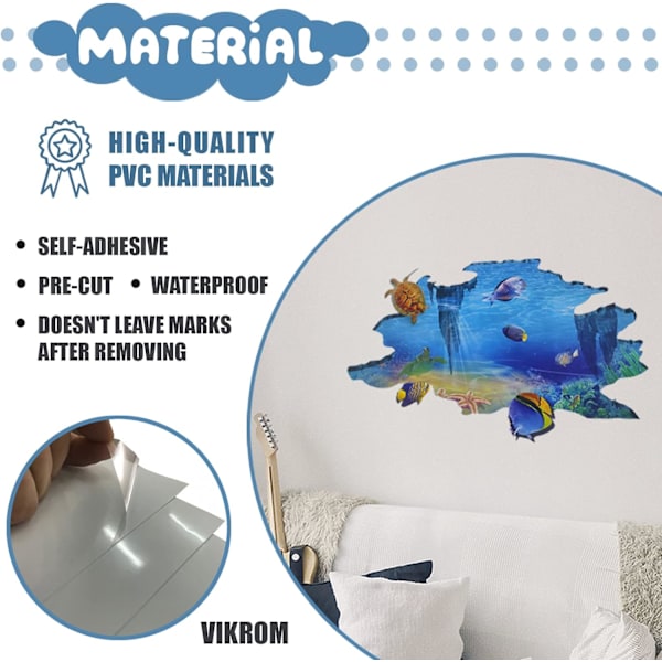 3D-lattiatarrat, meriaiheinen kylpyhuoneen sisustus, vedenalainen lattiatarra, 3D-tapetti