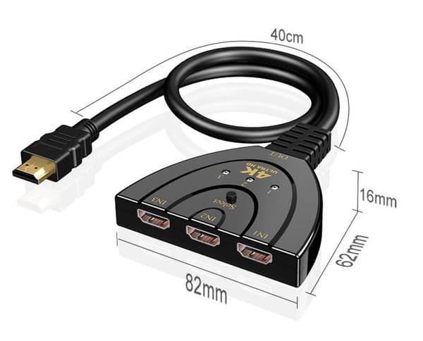 Automatisk 3-portars 4K-switch 3x1-switch splitter