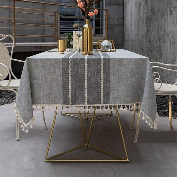 Utomhus rektangulär anti-fläck bordsduk tvättbar tyg bordsduk matbord bordsduk kök bordsduk picknick bordsduk tofs design bord