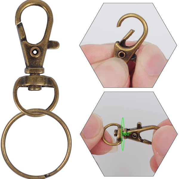 110 stk. Svingbare Hummerlåser, Svingbare Karabinkrok Nøkkelring, Svingbare Kroker med D-Ring Roterbar Nøkkelring, Hummer Nøkkelring for DIY, Vesker, Håndverk