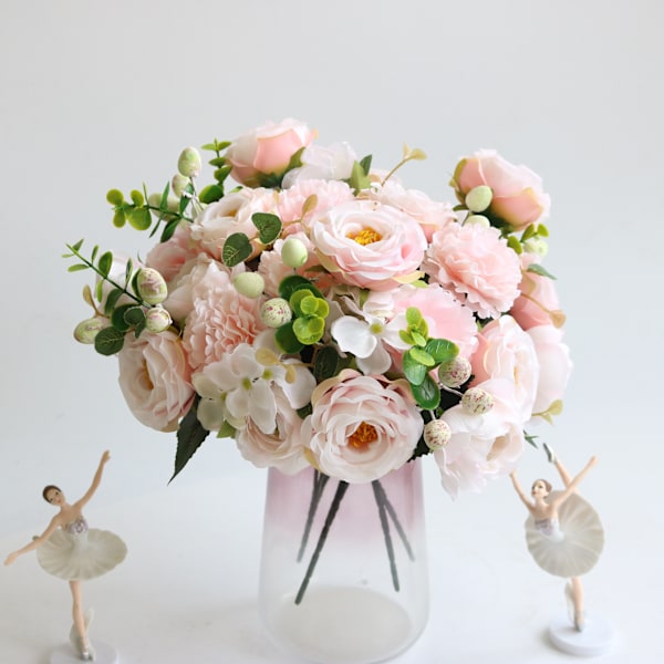 Sett med 5 stk vakre kunstige blomsterbuketter til hjemmedekorasjon (30 cm)