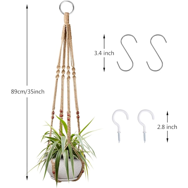 2 st Macrame Blomkrukehållare Inomhus Hängande Blomkrukor Macrame Bomullsrep Hållare Dekoration med 4 Krokar