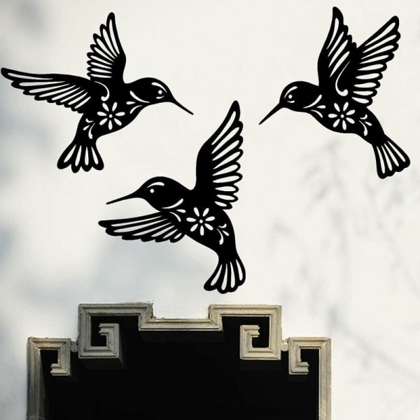Black Metal Bird Hummingbird Veggdekor, Triumph 3 stykker 10,2 tommer smide Ir