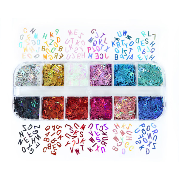 Holografisk bokstav manikyr Glitter Letter Nail Glitter Konfetti DIY Design