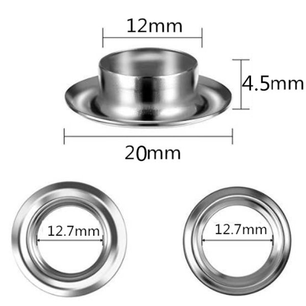 100 sett innvendig diameter 1,2 cm luftgrommet med monteringsverktøy grommet øye