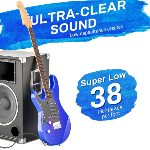 Gitarrkabel 20ft Elektrisk Instrumentkabel Bas AMP Sladd för Elektrisk Gitarr, Basgitarr, Elektrisk Mandolin, Pro Audio - Rät Vinkel till Rak - Svart
