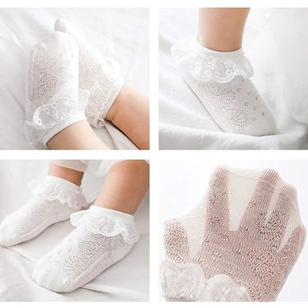 Baby Toddler Girls Princess Cotton Frilly Socks Lace Ruffle Pack of 6 Thin