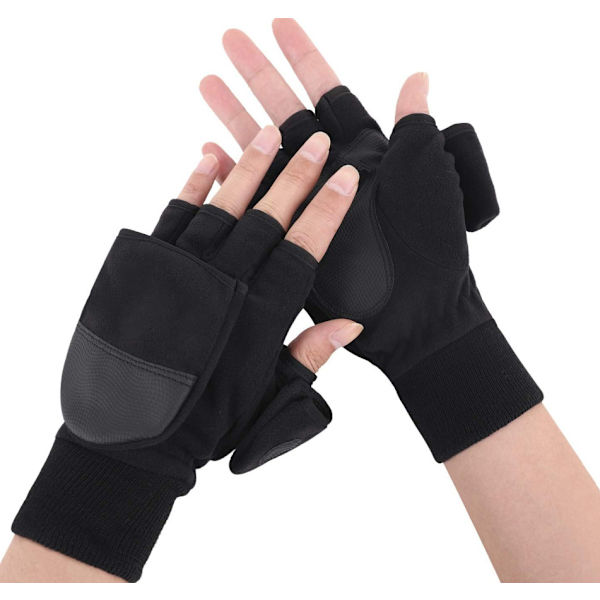 Herr vinter flip top handskar 2 i 1 varma fleece handskar halv finger vantar termiska fingerlösa handskar hand utomhus L
