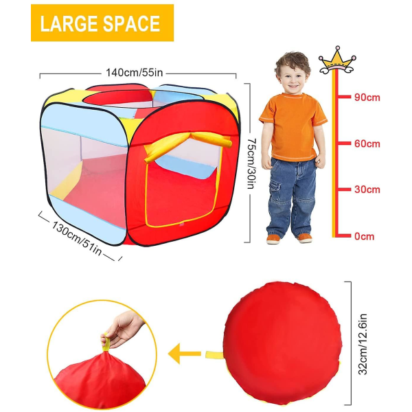 Lekbollstält för barn, hopfällbart babytält, bärbart trädgårdstält, julklapp till barn (utan bollar)