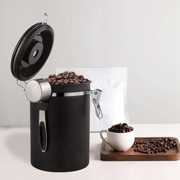 Kaffebehållare, 1,8L Kaffeeförvaringsbehållare, Envägs Co2-ventil med datum