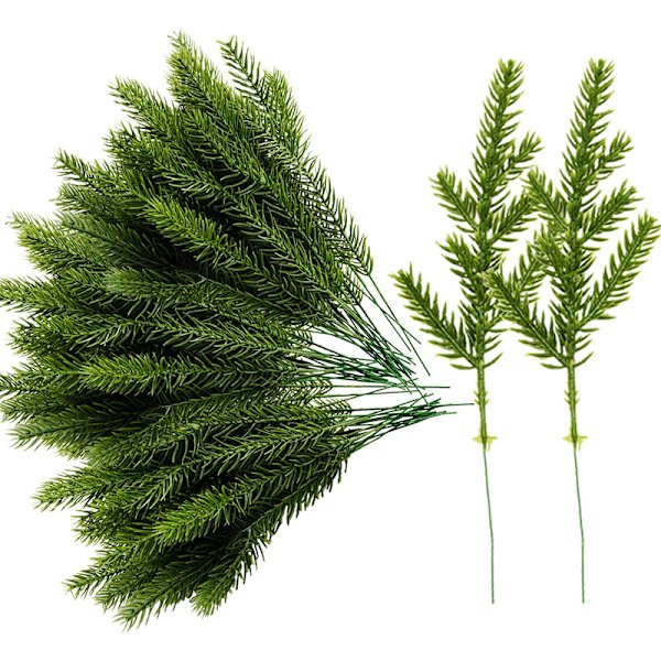 Kunstig fyrrenålsgren - 26cm grøn plante fyrrenål, falsk grøn fyrretræspind til DIY krans Jul 24stk