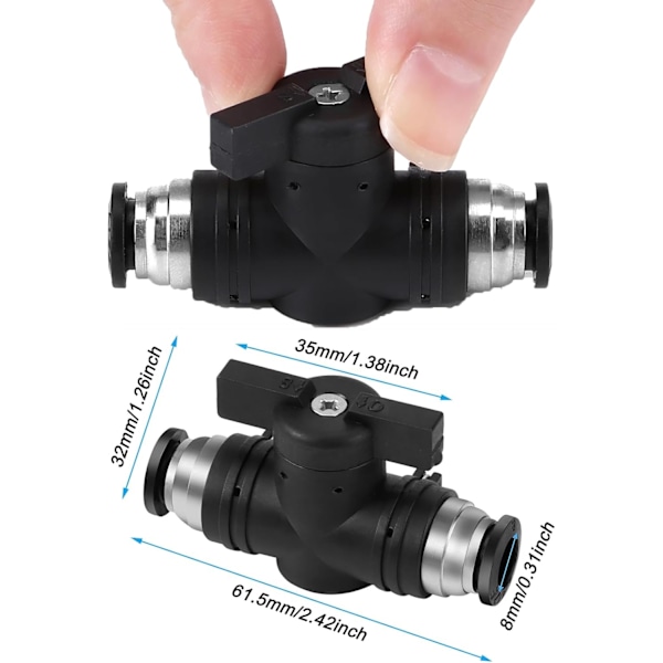 5 st 8 mm Pneumatiskt Koppling Hög Hårdhet 8 mm Rak Pneumatisk Koppling Pneumatisk Kulventil Snabbkoppling Luftledning Koppling (8 mm)