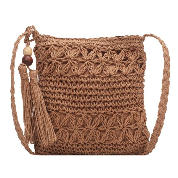 Kvinnors halmväska, kvinnors lilla halmtygs axelväska, strandhalmväska, virkad crossbody-väska, korgväska liten sommarväska raffiaeffekt väska wit