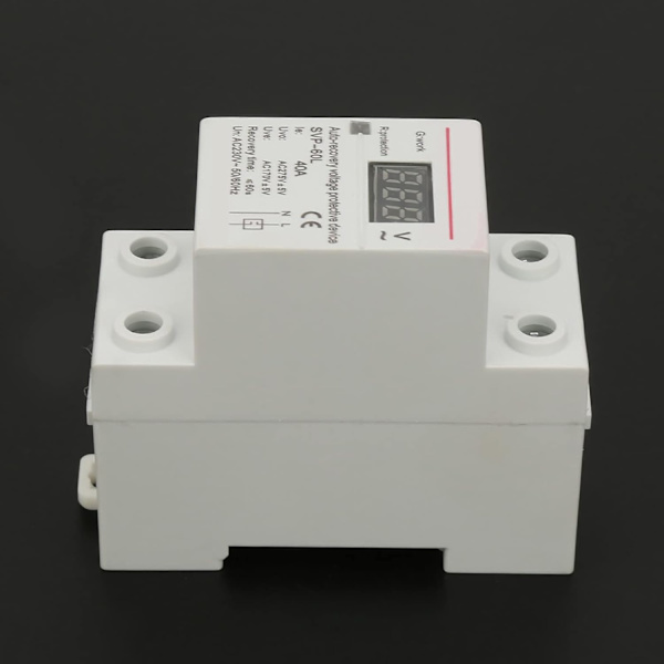 Spændingsregulator, 230V 40A Automatisk Genopretning Overspændings- og Underspændingsbeskyttelsesenhed DIN-Skinnemonteret Beskytter