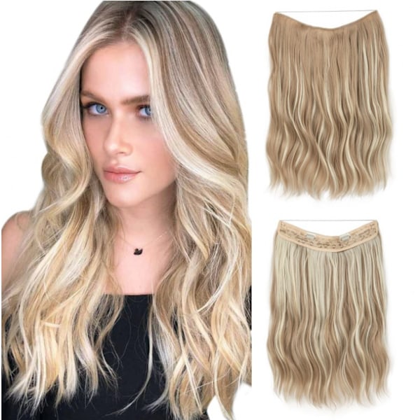 Kvinners justerbare pannebånd Halo Hair Extensions Usynlig Wire Bølget Krøllete Langt Syntetisk Hårstykker