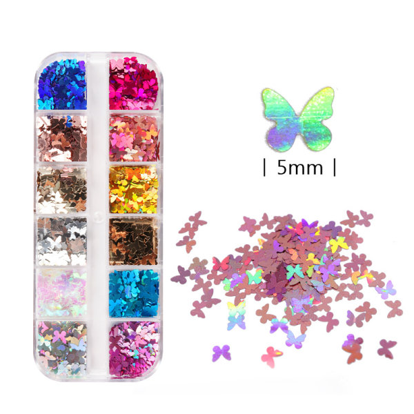 Sommerfugl Neglekunst Glitter 3D Funklende Laser Sommerfugl Negle Sequin, Flake Glitter til Akryl Neglekunst Design Makeup DIY Dekorationssæt