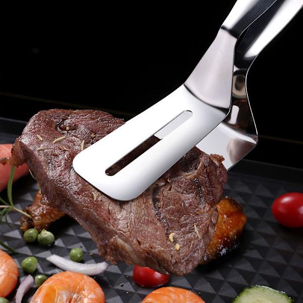 Premium BBQ-tang Stektang Hamburgertang - Multifunksjonelle Grilltang i Rustfritt Stål Egnet for Stekt Biff, Hamburgerkjøtt, Stekt Fisk