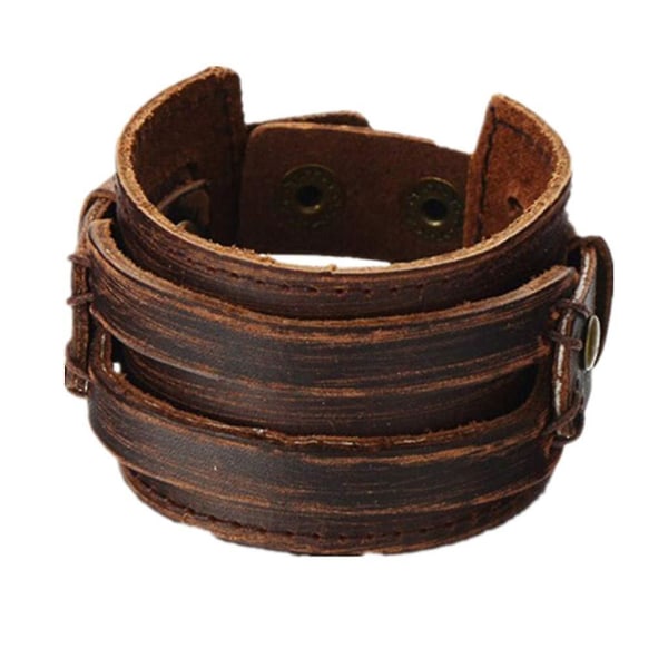 Antik brun lädermanschett armband, läder handledsband handledsband