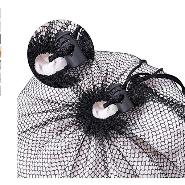 Paket med svarta nylonnätpåsar 35 x 45 cm med dragsko och klämmor - Liten förvaringsväska för leksaker, sport