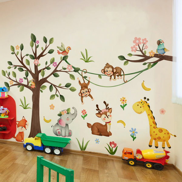 Dyre veggklistremer skog tre veggklistremer dyr rev hjort blader veggdekor barnerom babybarnehage